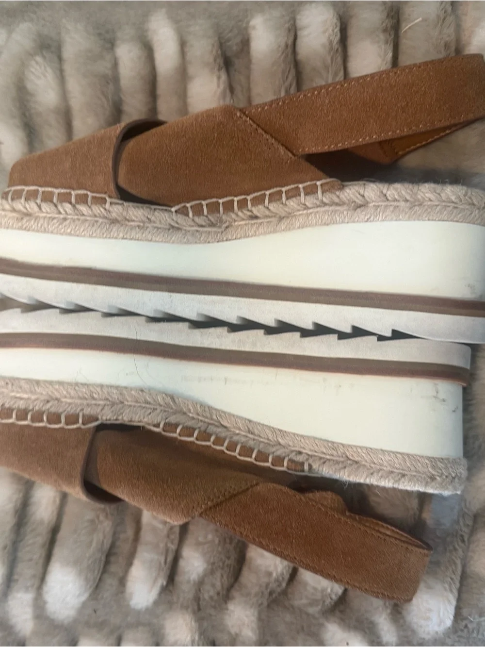 Marc Fisher Suede Crisscross Espadrille Wedge Sandals in Tan